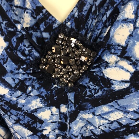 Susan Graver Blue White Top Jewels EUC Size Small - Picture 2 of 5